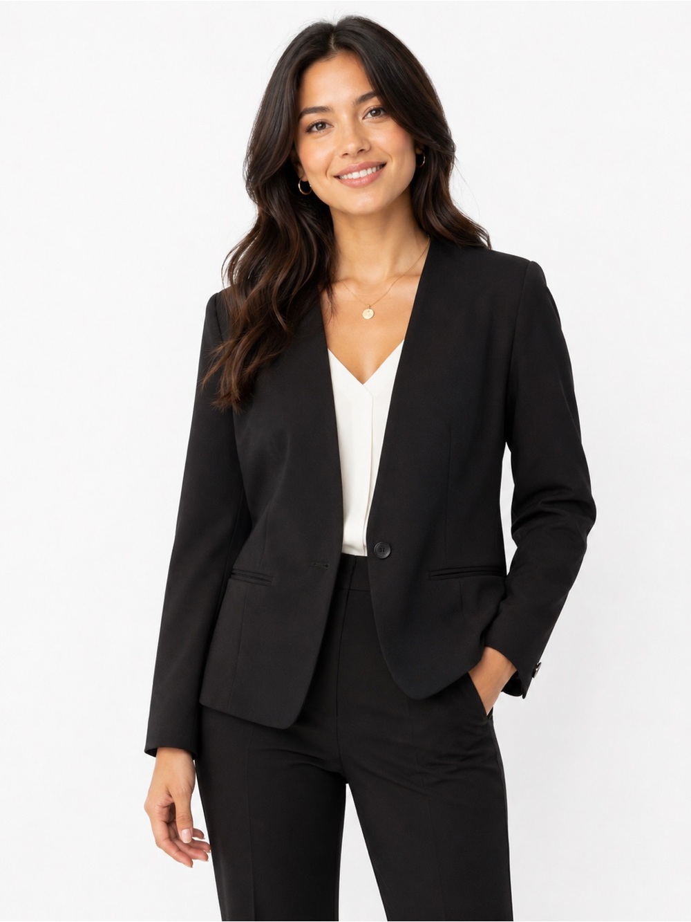 Women’s Black Single-Button Tailored Blazer - 0628
